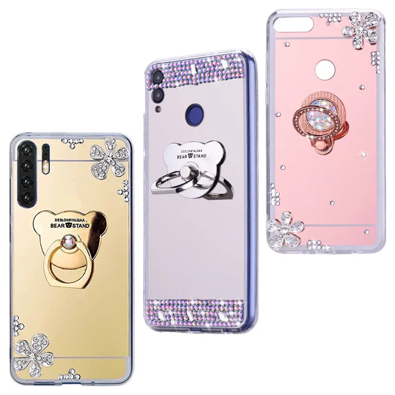 Для Huawei P30 Pro P Smart 2019 чехол с зеркальным кольцом и блестящим держателем для