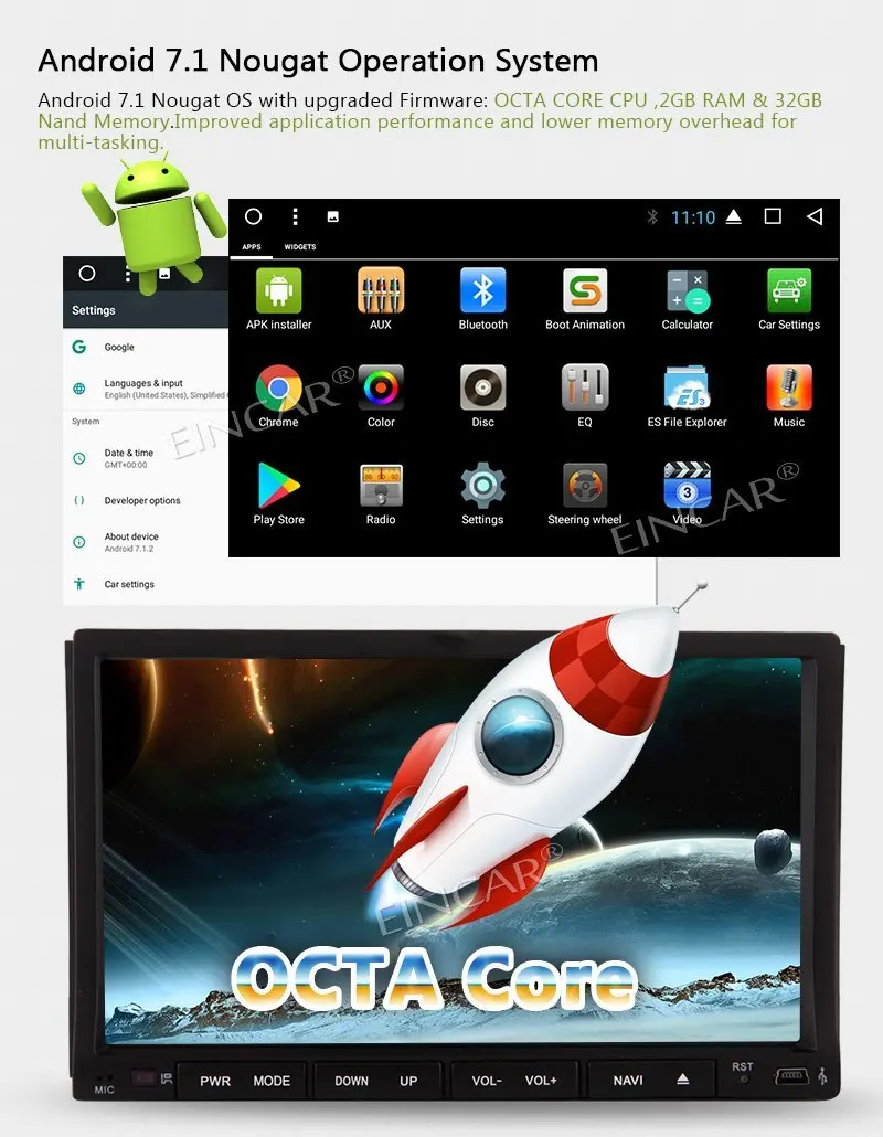 Car Stereo Octa-core 7" Android 7.1 Double Din In Dash Radio Video Bluetooth Wifi Mirrorlink GPS Navigation System+4G dongle |