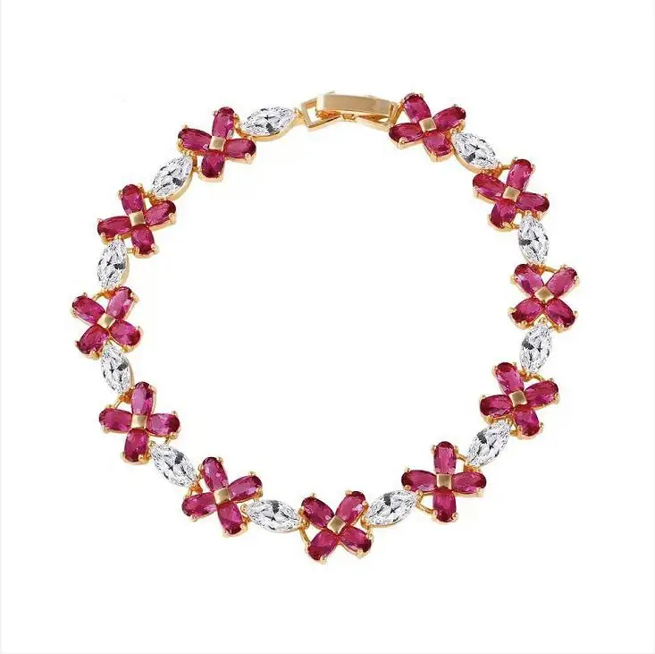 Rose Red MxGxFam, 17,5 см, цветной светильник, яркие цветы, циркониевый браслет для женщин, золотой цвет, AAA+ ювелирные изделия, без никеля - Окраска металла: Rose Red