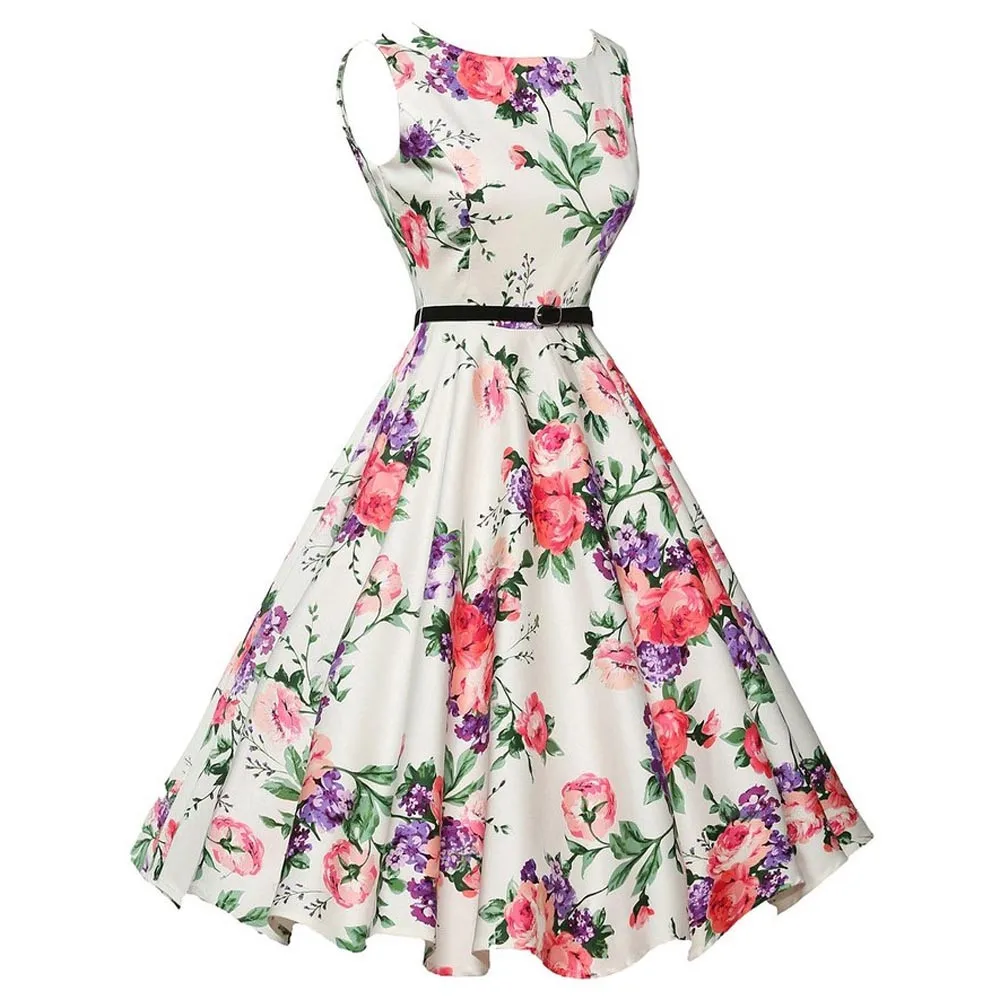 Для женщин платье Винтаж большой цветочный принт Bodycon рукавов Повседневное