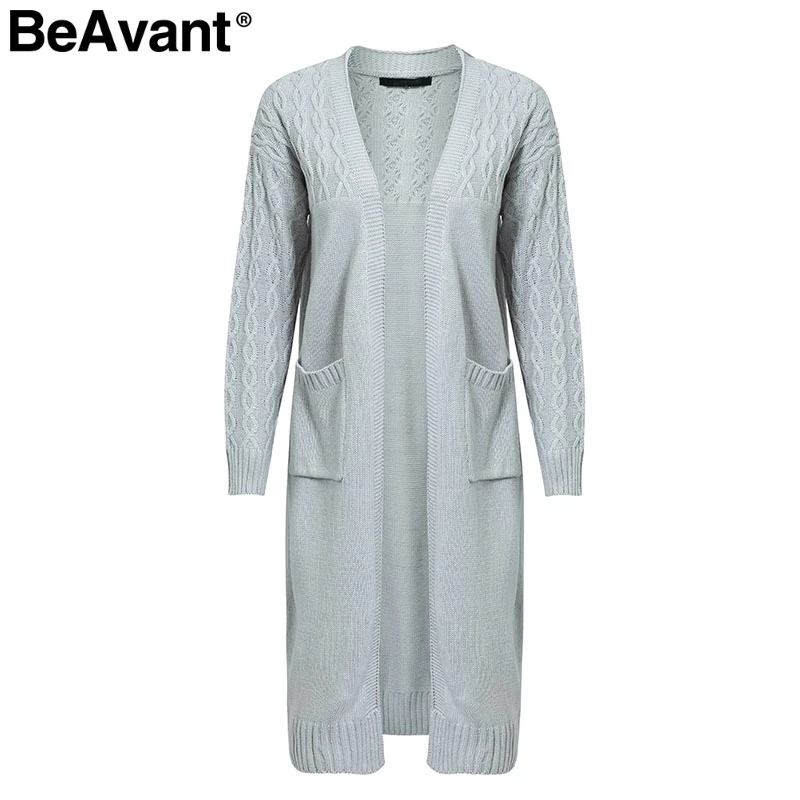 Женский трикотажный длинный кардиган BeAvant осенне-зимний свободный свитер |