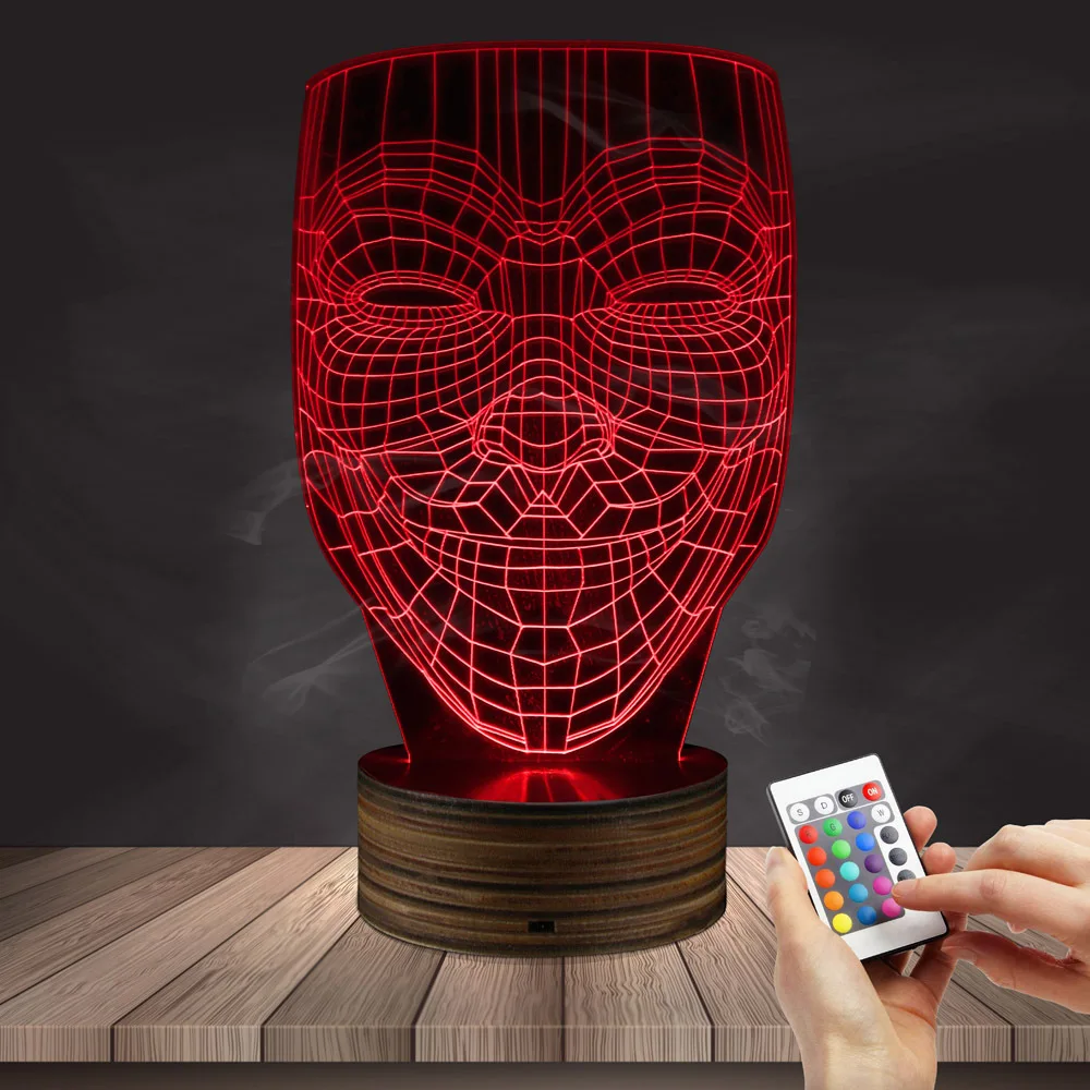 DeFong Вендетта аноним 3D ночник Творческий светильник светодиодный Красочные