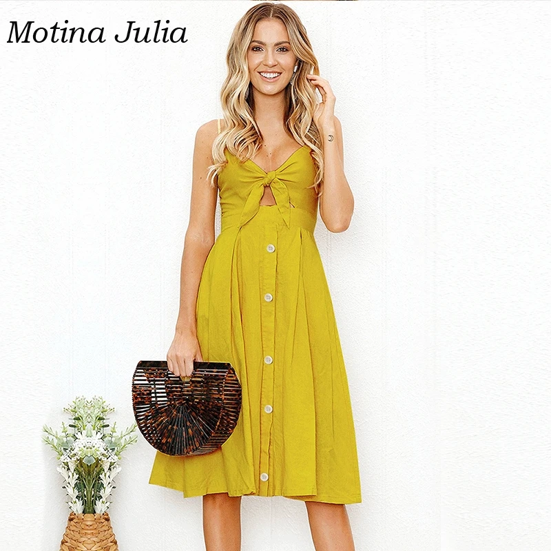 Motina Julia пикантные vintag клетчатый сарафан для женщин Кнопка Лук миди платье boho