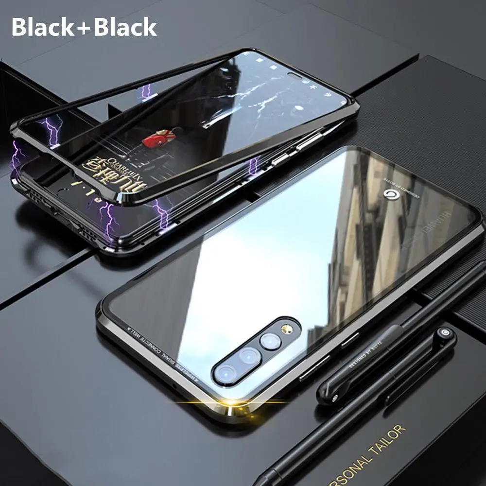 Роскошный Магнитный чехол для huawei Nova 3 3e P20 Pro, металлический бампер, магниты, стеклянный чехол, чехол для huawei P20 Lite, чехол Nova3e Nova3 - Цвет: Black-Black