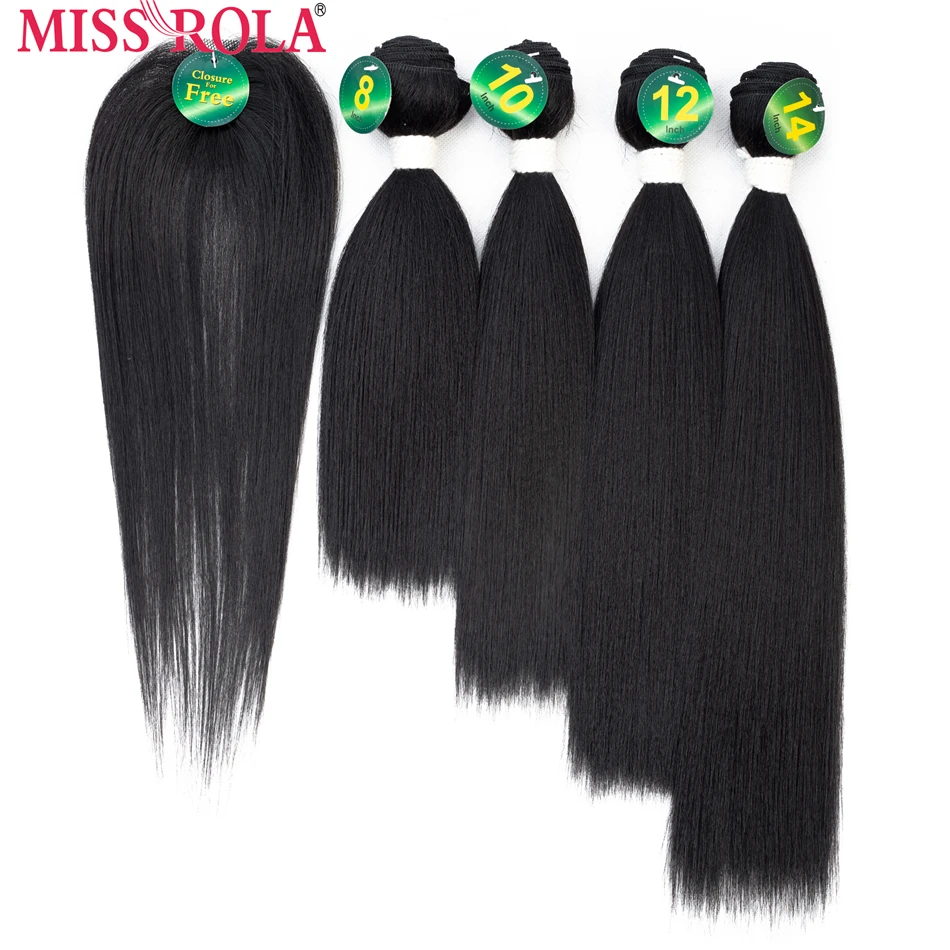 Прямые синтетические волосы Miss Rola 8 14 дюймов 4 + 1 шт. 200 г # 1B пряди для плетения с