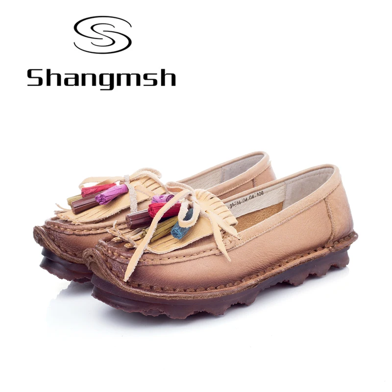 Shangmsh женская обувь на плоской подошве из натуральной кожи ручной работы для