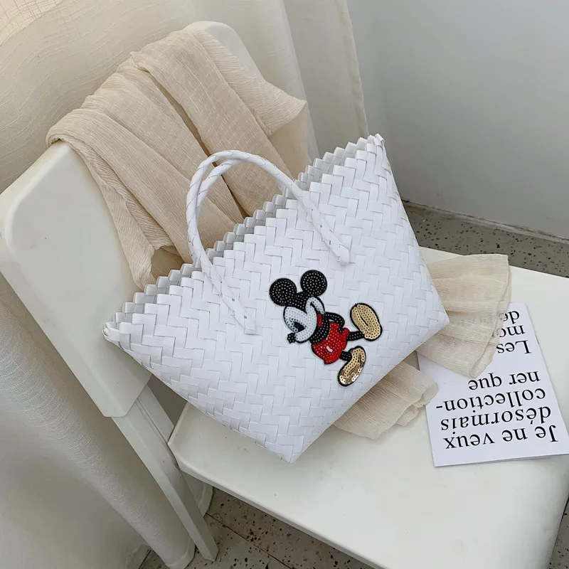 Disney Микки Маус дамская сумка с героями мультфильмов женская сумка большой вместимости Женская тканая сумка модная ручная дорожная пляжная сумка - Цвет: 2