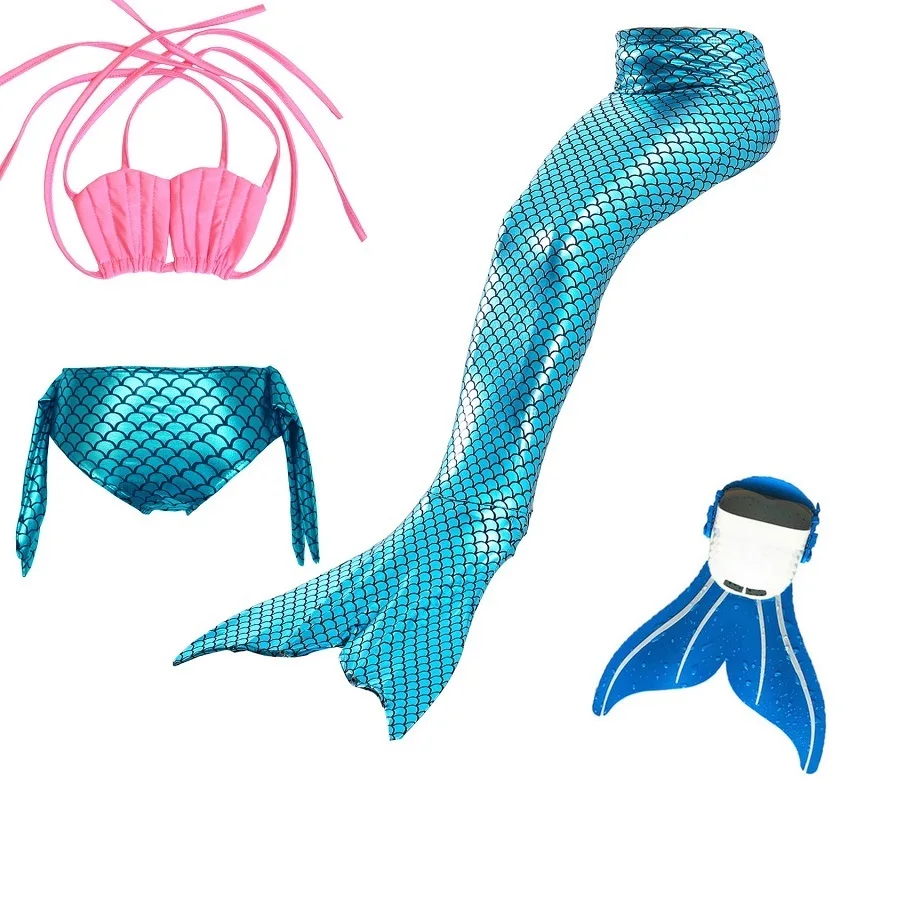 Костюм с хвостом русалки для девочек монофонический Русалки детский купальный