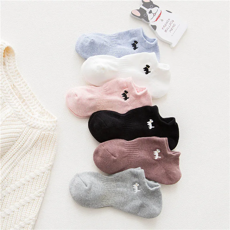 [EIOISAPRA] женские дышащие нескользящие носки с вышивкой для собак впитывающие пот