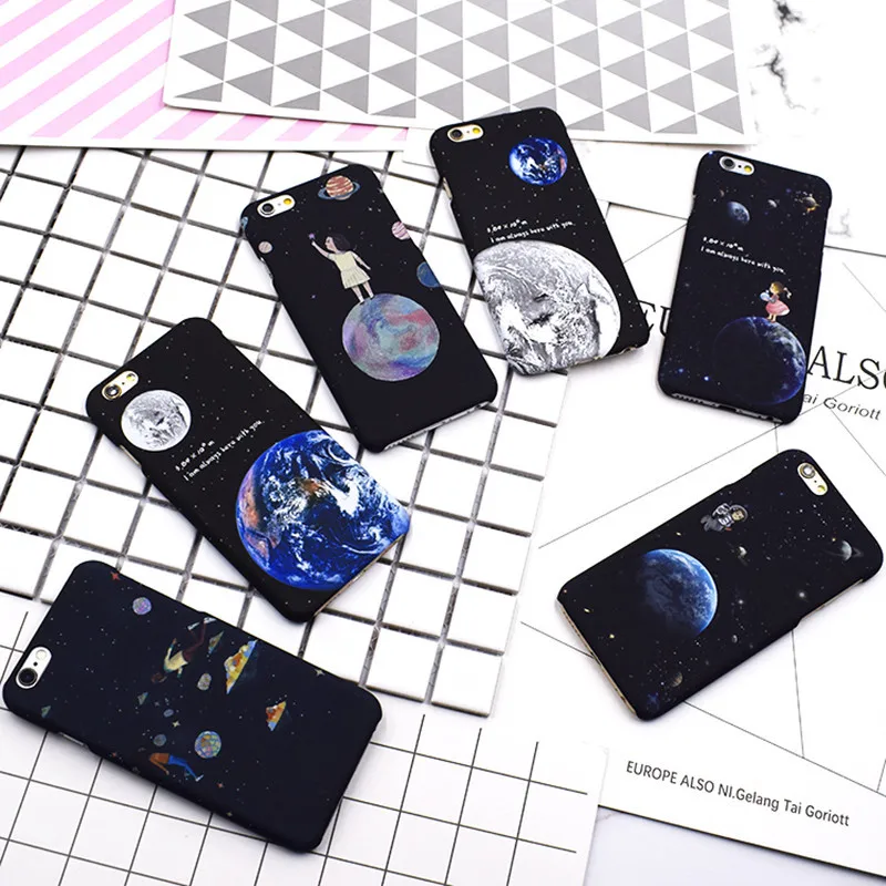 Модный чехол для телефона iphone 7 7puls 8 8puls Moon Earth Star Girl Черная задняя крышка 6 6s 6puls Coque