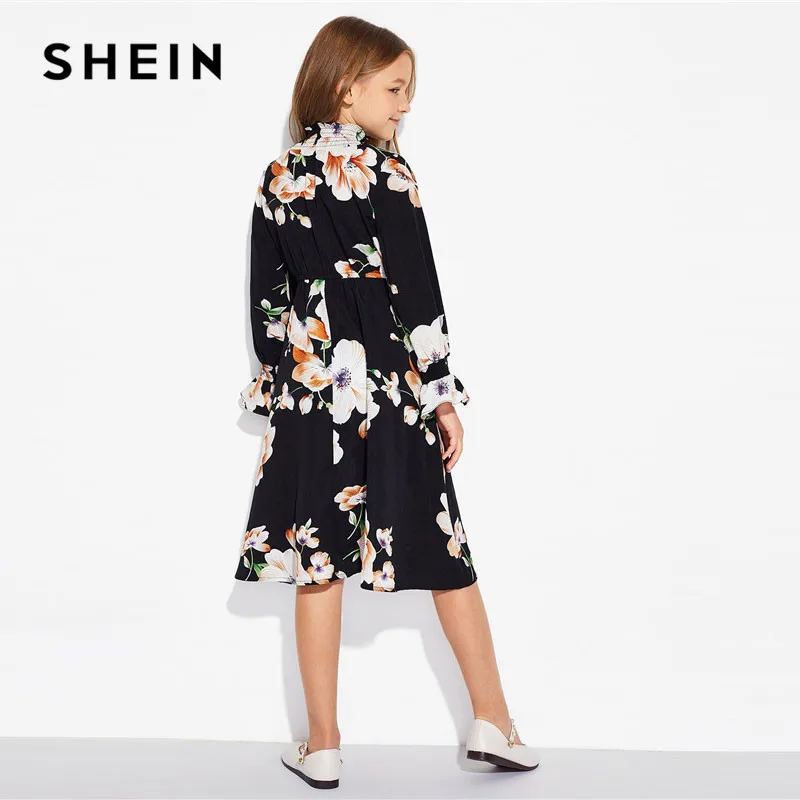SHEIN Нарядное Платье С Цветочным Принтом Для Девочек, Платье С Длинным Рукавом