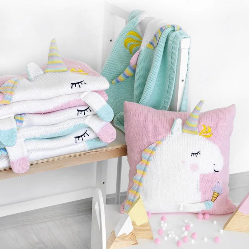 Baby Knit Cushion Pillow Cartoon Three-dimensional Unicorn Sofa Pillows Children Photography Prop Bedding Decorative Cushions