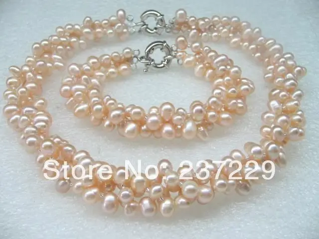 Wholesale price FREE SHIPPING aSet 3rows Potato Freshwater Pearl Necklace &amp Bracelet (A0423) | Украшения и аксессуары