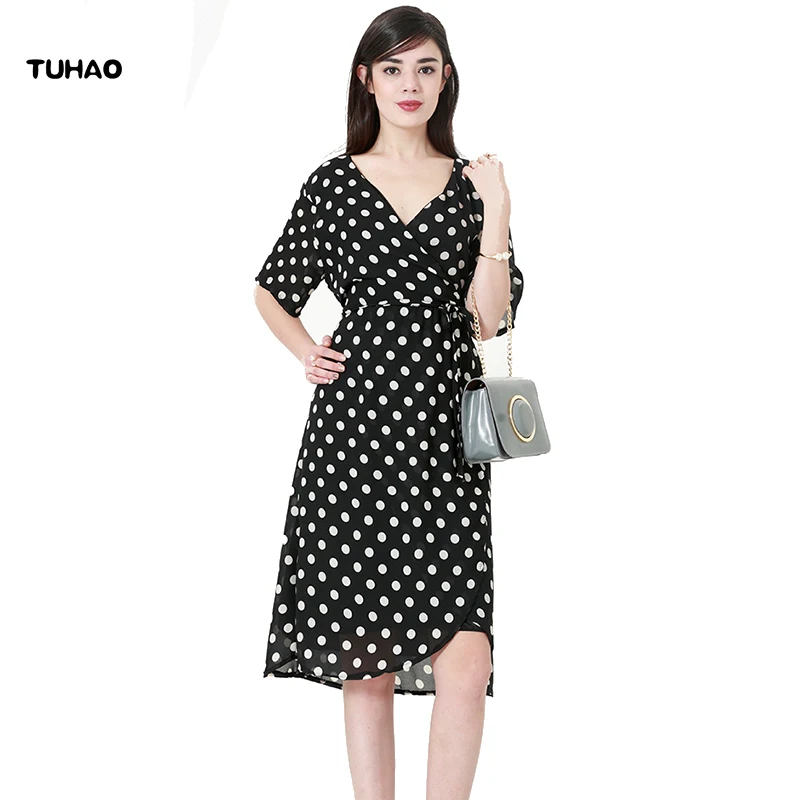 TUHAO, офисное женское платье с волнистым принтом, асимметричное, 6XL, 7XL, по колено, женские платья, повседневные, Femme, большие размеры, Vestidos, CM31