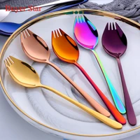 28pcs colorful 3 in 1 sporks stainless steel dessert fork spoon noodles salad fruit utensils creative kitchen tableware tools