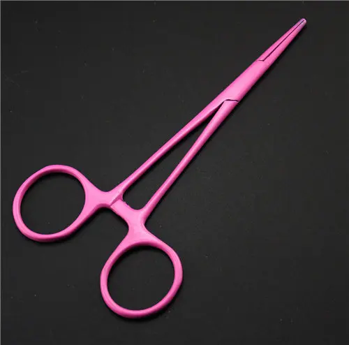 Pink Straight Head 5 дюймов медицинский нержавеющая сталь прямые и изогнутые головки гемостатические щипцы держатель иглы для домашних животных волос полотенце зажим плоскогубцы - Цвет: Pink Straight Head