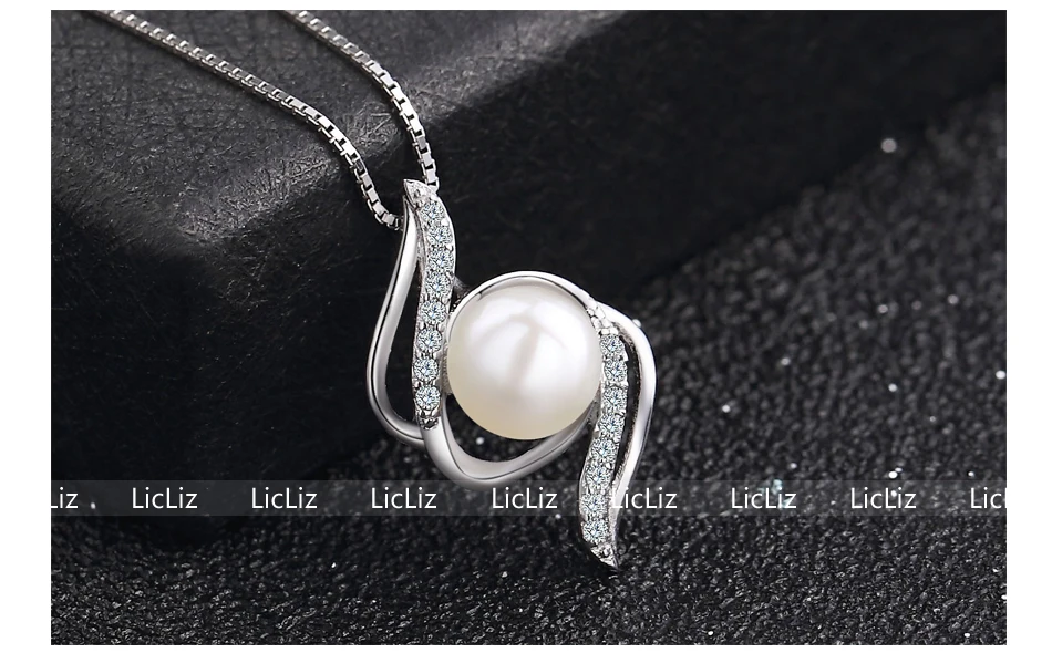 LicLiz 925 Серебряный кулон с жемчугом для женщин Micro Pave CZ цирконий DIY ожерелье Очаровательная Геометрическая подвеска «молния» LP0234