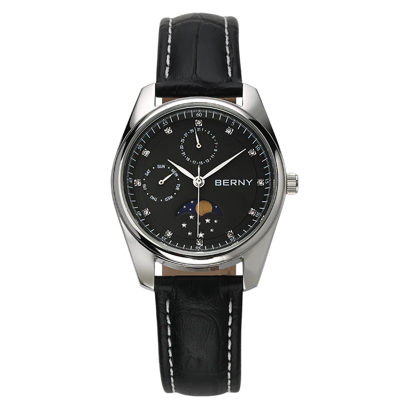 Япония Moon Phase кварцевые часы для женщин модные повседневные часы Роскошные розовое золото кожа водонепроницаемый дамы кварцевые наручные часы 2160L - Цвет: 2160VLA