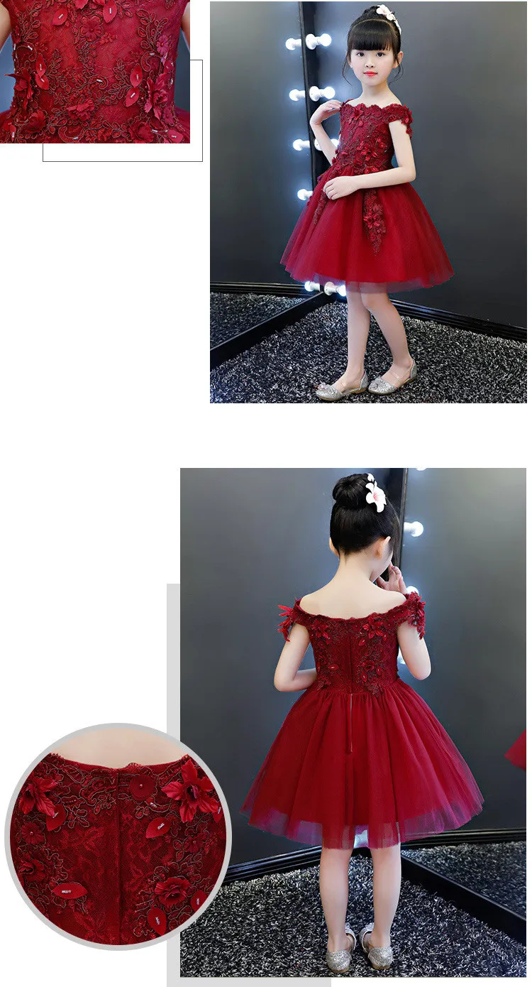 Г. Красные тюлевые платья с аппликацией для первого причастия Vestido Daminha Casamento/вечерние бальные Платья с цветочным узором для девочек