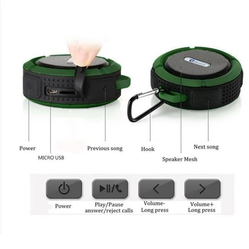 C6 портативные мини-колонки открытый стерео bluetooth динамик Поддержка TF карты с держателем крюк MP3 музыкальный плеер