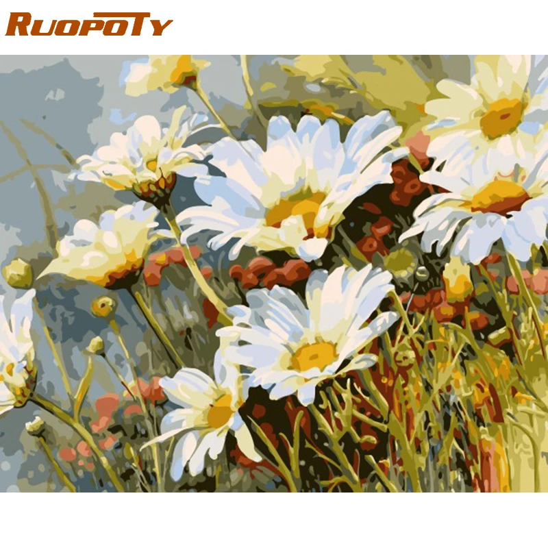 RUOPOTY рамка хризантемы сделай сам рисование по номерам Современная Настенная