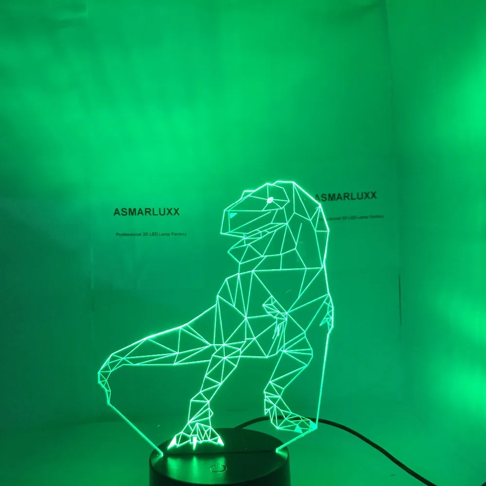 Милая забавная 3d лампа в виде динозавра 7 цветов светодиодная Ночная для детей