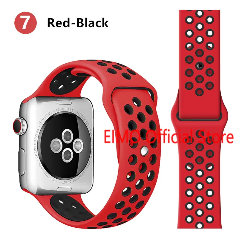 red black 7 Ремешок для Apple Watch, 44 мм, 40 мм, 42 мм, 38 мм, iwatch series 5, 4, 3, 2, 1, спортивный силиконовый браслет, ремешок для часов, аксессуары для часов - Цвет ремешка: red black 7