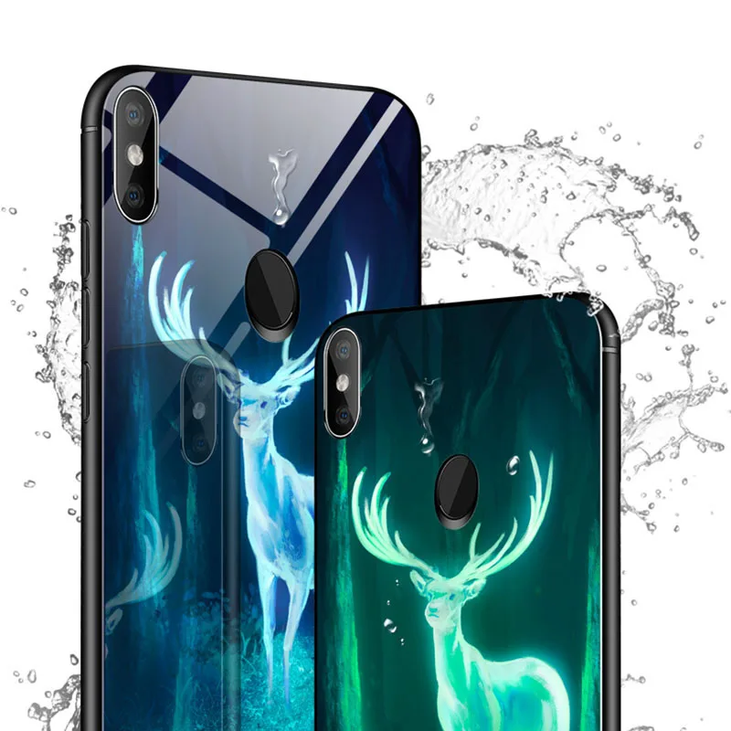 Светящийся чехол из закаленного стекла для Xiaomi Mix3 Mi9 Mi8SE A2 Lite Redmi 6A 6 Pro 5 Plus Note 7 5Pro 4X