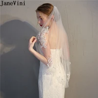janevini 2020 lace applique wedding veil with comb white ivory beaded cut edge bridal veils short tulle veil for bride accessory