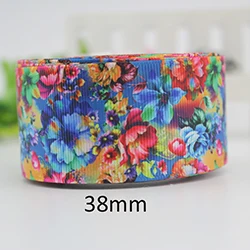 38mm grosgrain Синий цветок напечатанный grosgrain ленты материалы для ручных поделок Подарочная обертка Арти атласная отделка ленты - Цвет: 38mm grosgrain