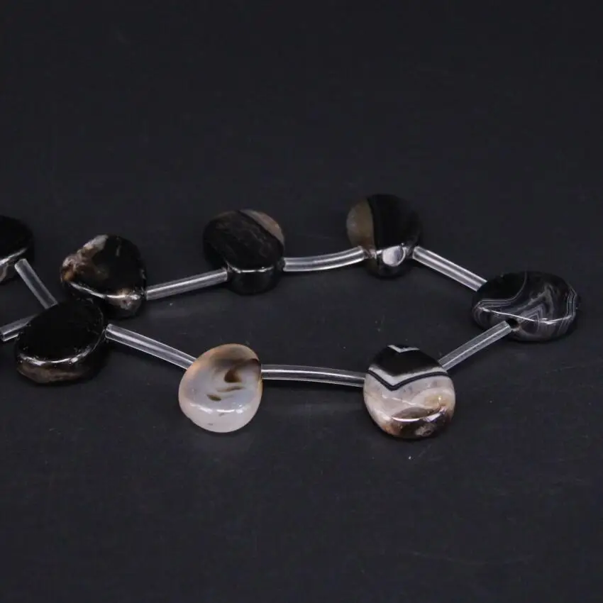 

15.5"/strand Top Drilled Natural Black Agates Freeform Slab Loose Beads,Raw Onxy Stone Slice Nugget Pendants Jewelry Making