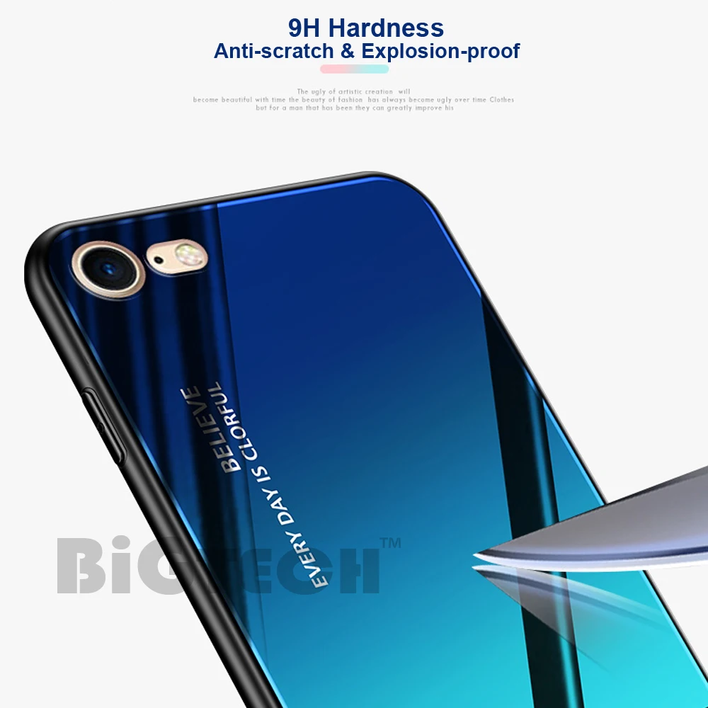 Модный Цветной Стеклянный чехол BiGTECH для iPhone XR X XS Max с мягкими краями 7 6s 8 Plus