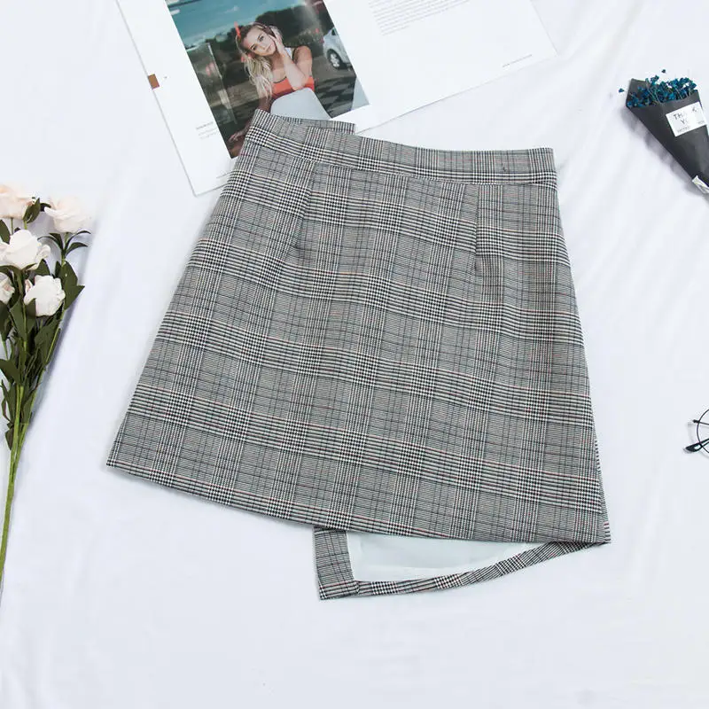 Neploe клетчатая короткая юбка с асимметричной пуговицей трапециевидная 2019