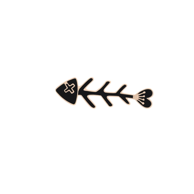 Fish Thorn Мультфильм иконы Стиль Черный Белый Кот рыбные кости Броши для женщин и мужчин одежда рубашка воротник эмалированные булавки девушка ювелирные изделия любовь подарки - Окраска металла: Fish Thorn