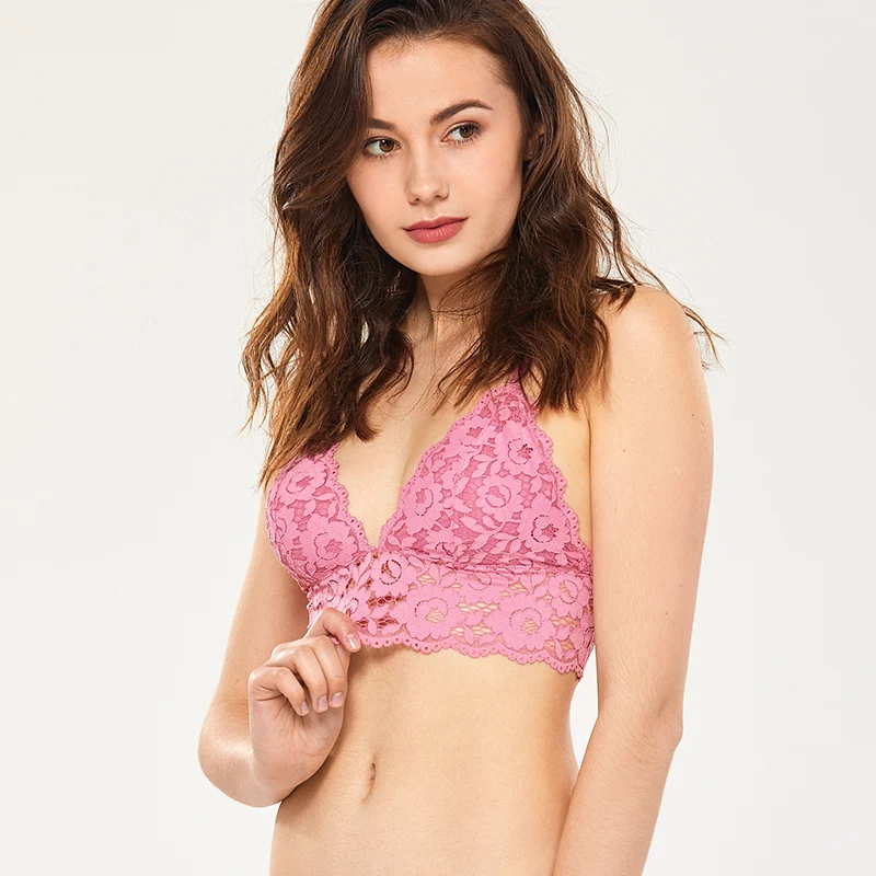 Hot Pink03 DOBREVA, кружевной бюстгальтер без косточек, сексуальное нижнее белье, интимный бюстгальтер, укороченный топ, мягкие бюстгальтеры без подкладки - Цвет: Hot Pink03