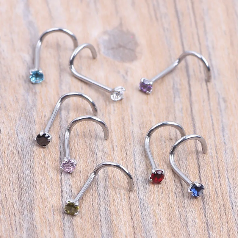 Кольцо для пирсинга JUNLOWPY Crystal Gold Silver Zircon, винтовое, для носа, прозрачное, розовое, красное, фиолетовое, из изогнутой стали, 20G, 0.8 мм (art.: 3920d4c18dc58) - 3920d4c18dc58