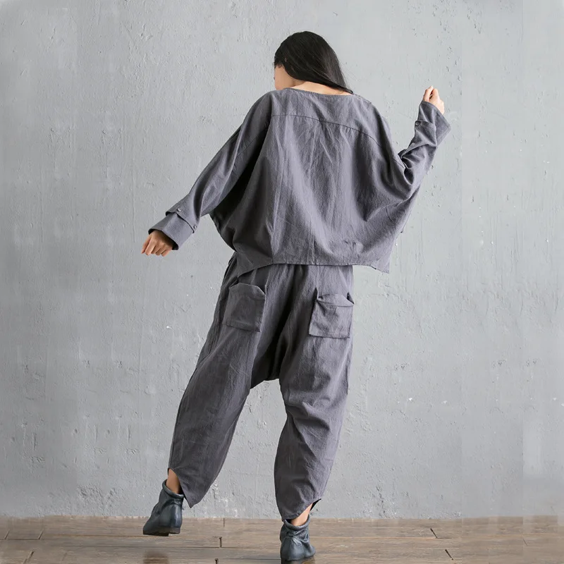 Асимметричный новый осенний Женский комплект из 2 предметов винтажный льняной