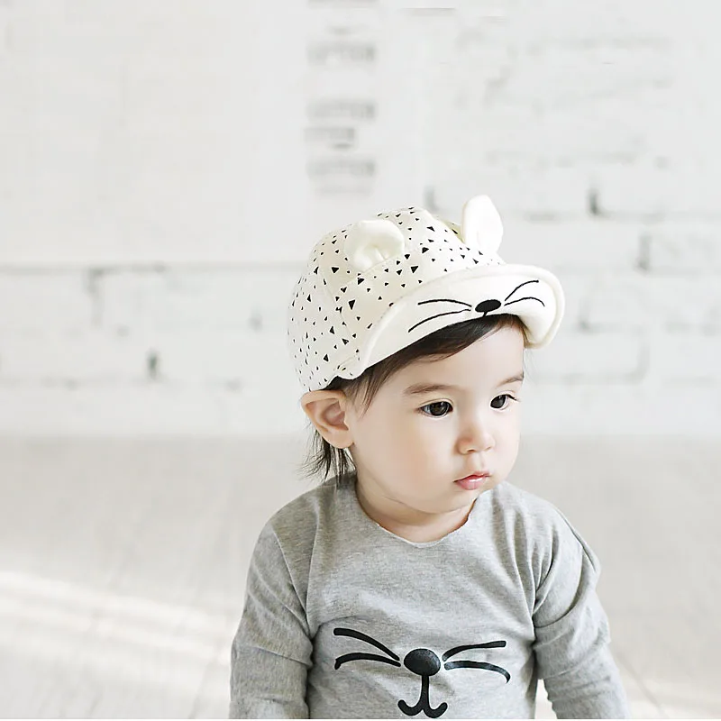 Новая детская шапка с ушами котами милая летняя кепка рисунком для маленьких