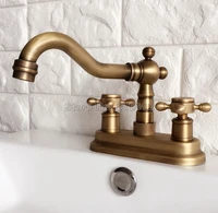classic antique brass 4 centerset bathroom basin mixer sink faucet taps swivel spout faucets deck mounted wan063