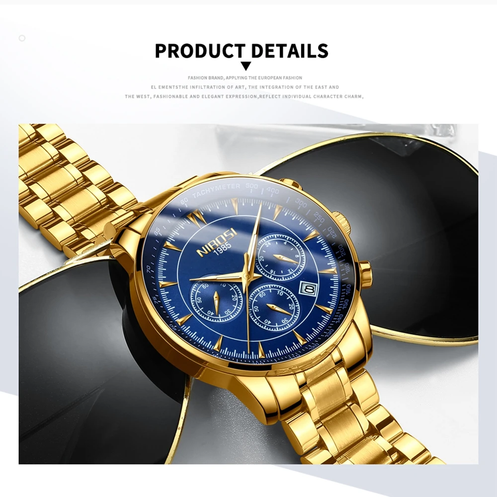 Часы наручные NIBOSI Мужские кварцевые модные брендовые Роскошные спортивные с