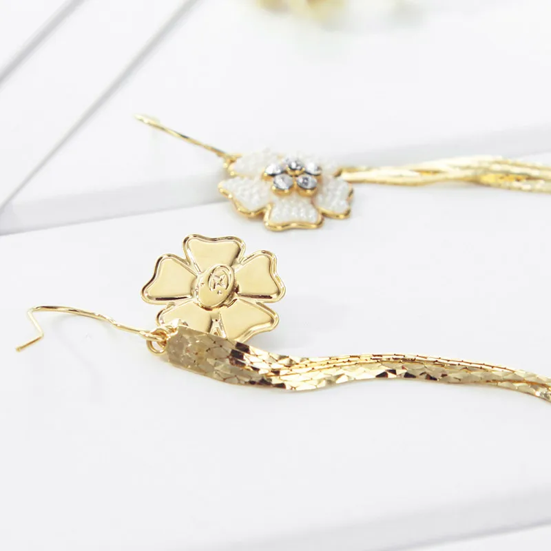 Серьги подвески Neoglory Австрия с искусственным жемчугом светильник желтого золота