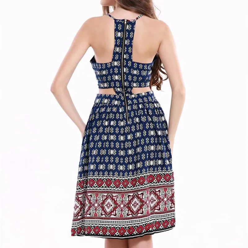 Старинные Цветочный Принт Спинки Vestidos 2017 Лето Женщины Sexy Beach Dress Без Бретелек