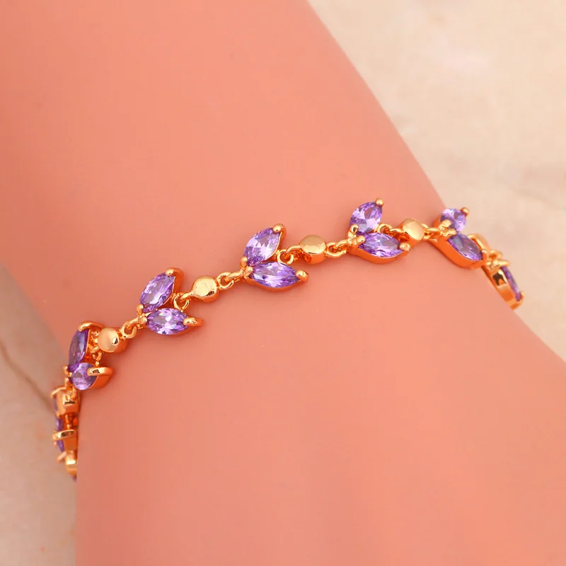 Женский браслет с фиолетовым кристаллом ювелирное изделие без никеля и свинца из