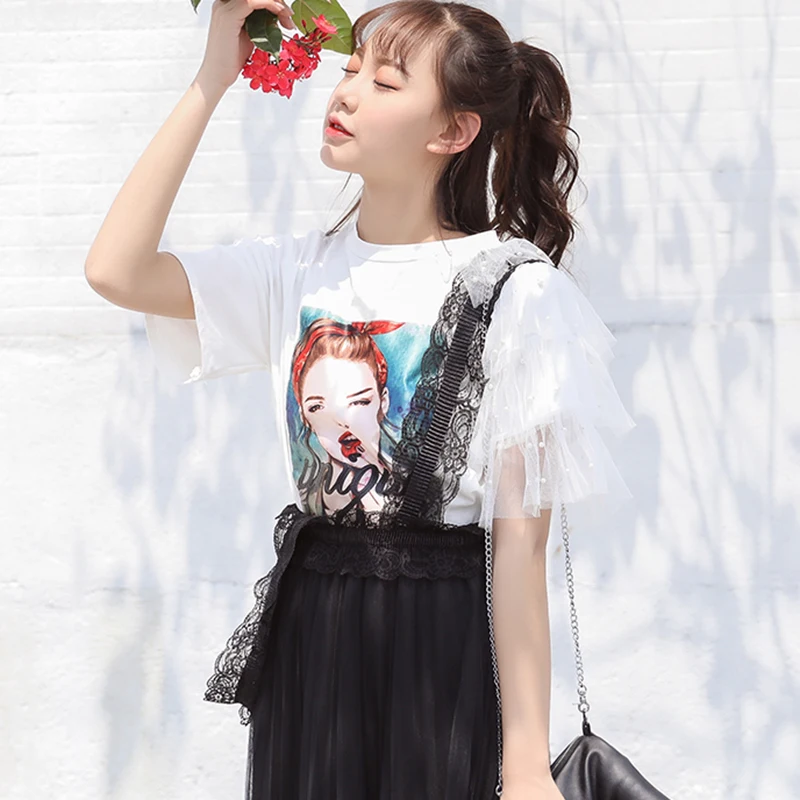 Camisetas Mujer Verano 2020 летние топы кружевная футболка Женская Корейская Футболка с