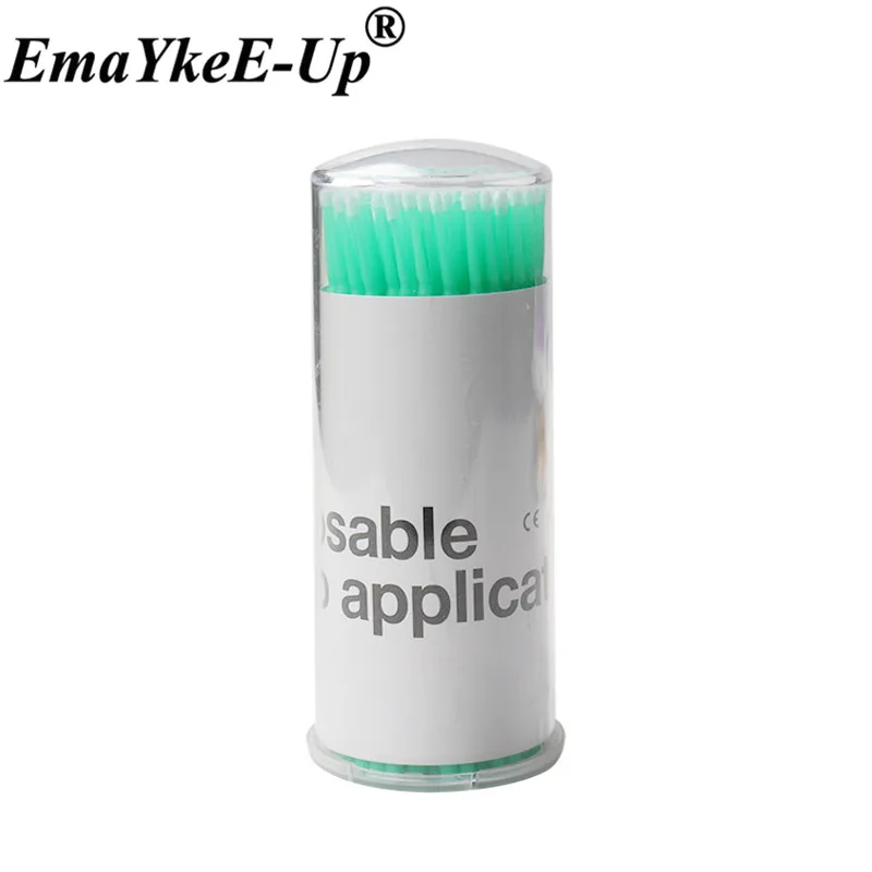 Light green-100pcs-T 100 шт., прочные Микро-аппликаторы, одноразовые кисти, индивидуальные инструменты для удаления ресниц, тампоны, мини-кисти для макияжа, инструмент для наращивания ресниц - Цвет: Light green-100pcs-T