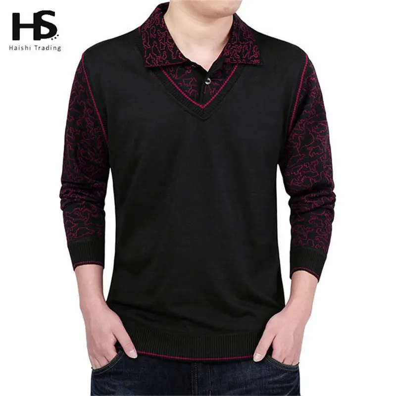 Мода Ложные Два Шерстяной Свитер Мужской Одежды Мужские Свитера С Длинным