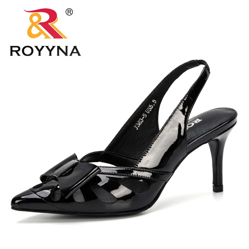 

ROYYNA 2019 Sandalias Mujer Women Sandals Women Pumps High Heels Shoes Patend Leather Slingback Wedding Shoes Footwear Zapatos
