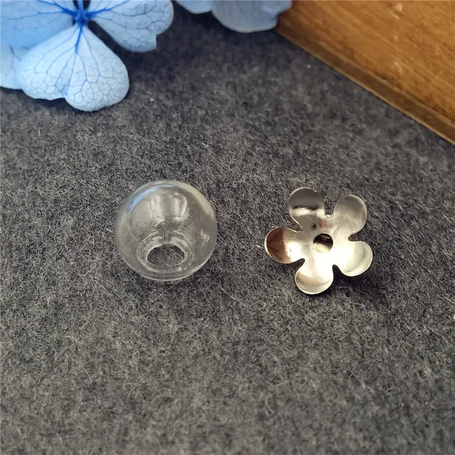 

5sets 8mm ball glass globe with five petals cap set glass vial pendant DIY jewelry accessories glass necklace pendant