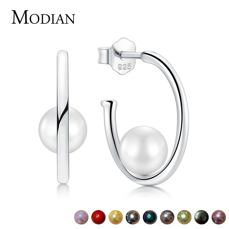 Modian 10 Цвет реальные 925 стерлингового серебра Фул жемчужные серьги гвоздики в Ins