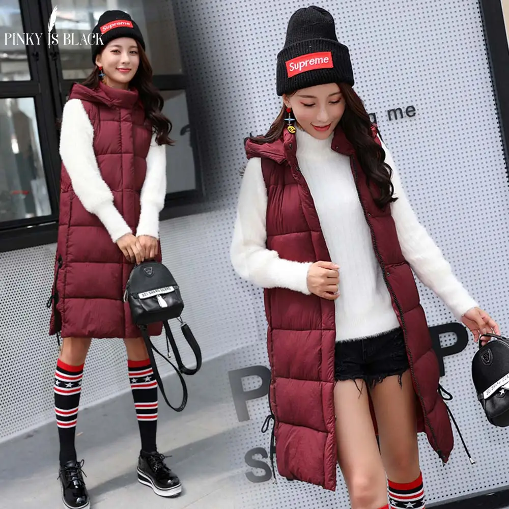 PinkyIsBlack зимний женский жилет с капюшоном хлопковый длинный теплый veste femme